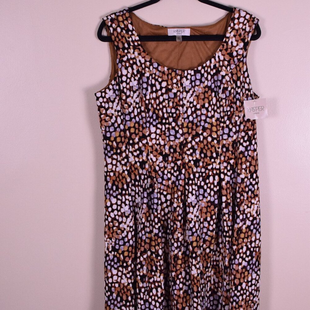 *NWT* Women's KASPER Vintage Brown Abstract Polka Dot Sleeveless Dress - Size 16 - Picture 2 of 7
